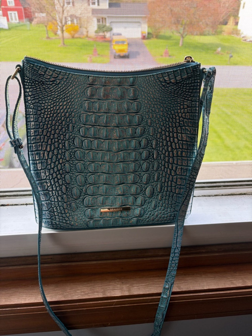 Brahmin Teal Croc-Katie Embossed Crossbody - Picture 8 of 9